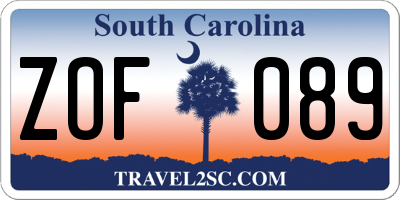 SC license plate ZOF089