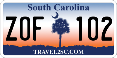 SC license plate ZOF102