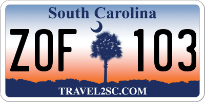 SC license plate ZOF103