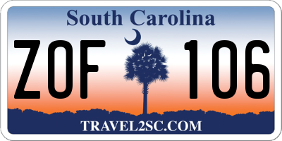 SC license plate ZOF106