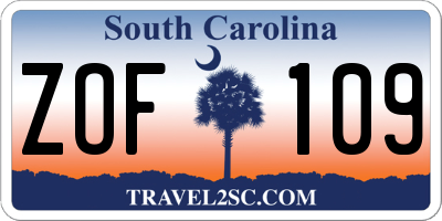 SC license plate ZOF109