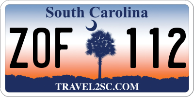 SC license plate ZOF112