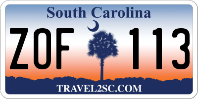 SC license plate ZOF113
