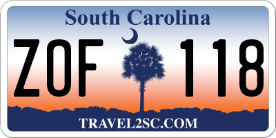 SC license plate ZOF118