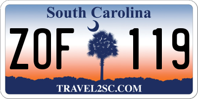 SC license plate ZOF119