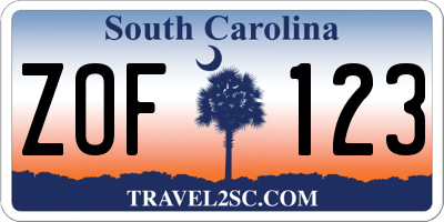 SC license plate ZOF123