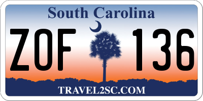 SC license plate ZOF136