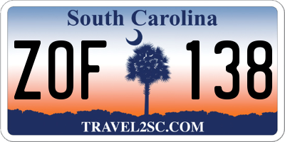 SC license plate ZOF138