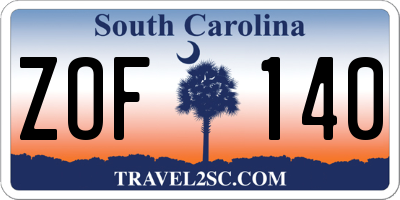 SC license plate ZOF140