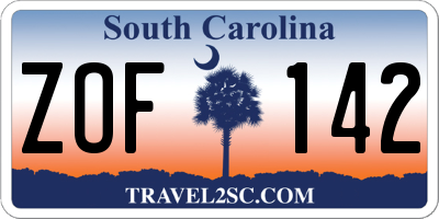 SC license plate ZOF142