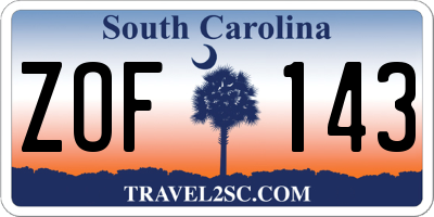 SC license plate ZOF143