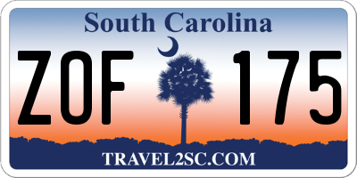 SC license plate ZOF175