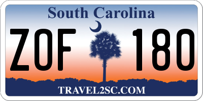 SC license plate ZOF180