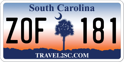 SC license plate ZOF181