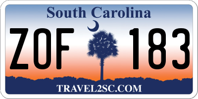 SC license plate ZOF183