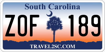 SC license plate ZOF189