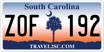SC license plate ZOF192