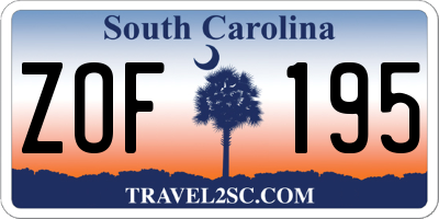 SC license plate ZOF195
