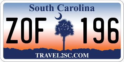 SC license plate ZOF196