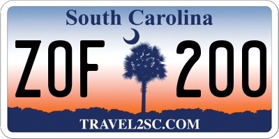 SC license plate ZOF200