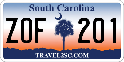 SC license plate ZOF201