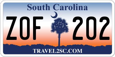 SC license plate ZOF202