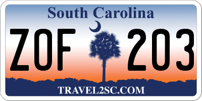 SC license plate ZOF203