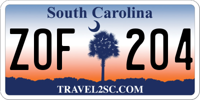SC license plate ZOF204