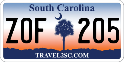 SC license plate ZOF205