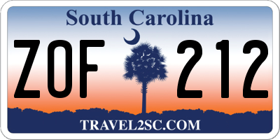 SC license plate ZOF212