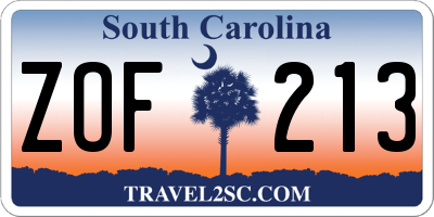 SC license plate ZOF213