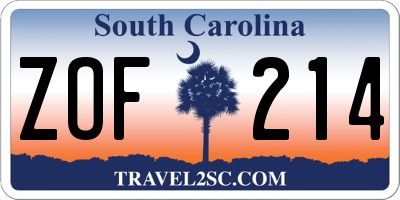 SC license plate ZOF214