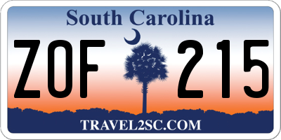 SC license plate ZOF215