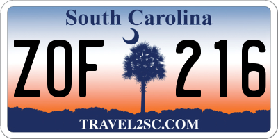 SC license plate ZOF216