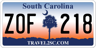 SC license plate ZOF218