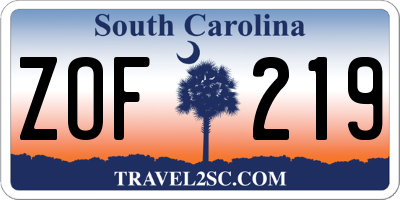 SC license plate ZOF219