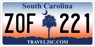 SC license plate ZOF221
