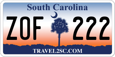 SC license plate ZOF222