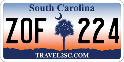 SC license plate ZOF224