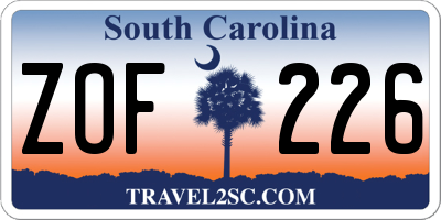 SC license plate ZOF226