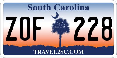 SC license plate ZOF228