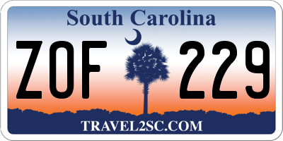 SC license plate ZOF229