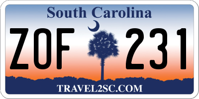 SC license plate ZOF231
