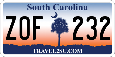 SC license plate ZOF232
