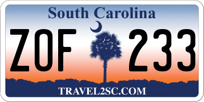 SC license plate ZOF233
