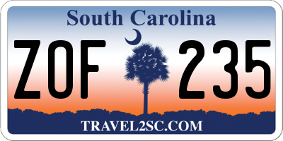 SC license plate ZOF235