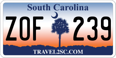 SC license plate ZOF239