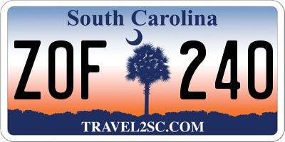 SC license plate ZOF240
