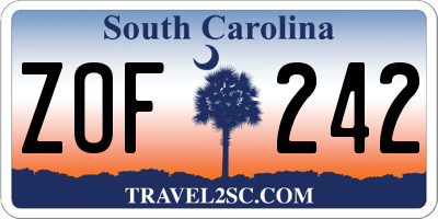 SC license plate ZOF242