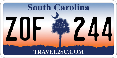 SC license plate ZOF244